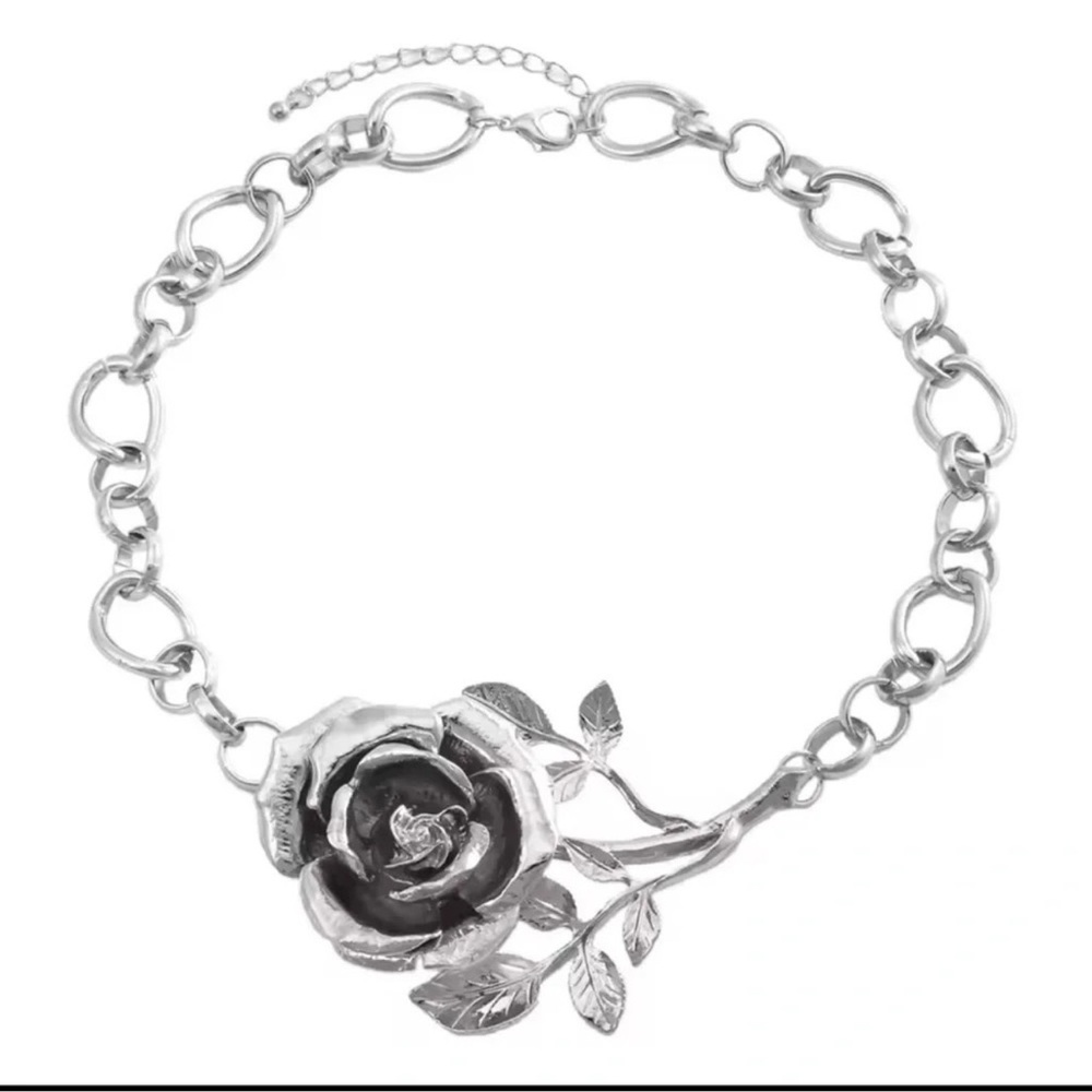 Rose Silver Elegance Bold Floral Statement Neckla… - image 7